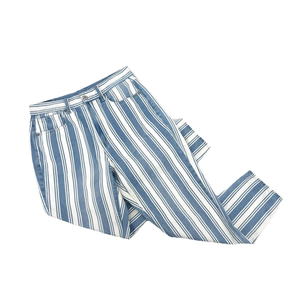American Eagle Womens Size 6 Short Striped High Rise Mom Jeans Blue/White Boho